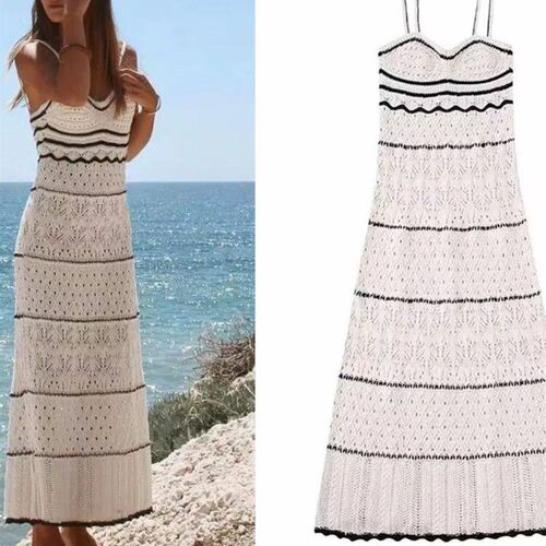 2023 Summer New Dress Womens Beach Style Knitted Slim Fit S