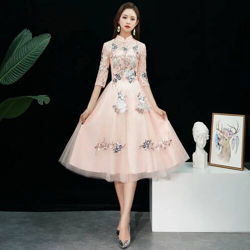 Lady Party Dress Oriental Womens Lace Cheongsam Chinese Sty