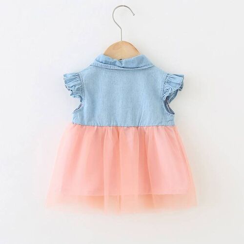 Baby girl summer sleeveless dress baby girl denim stitching