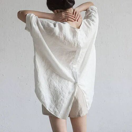 Plus Size 5xl Casual Cotton Linen Women Blouse Womens White