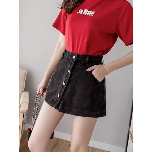 Black Denim Short Skirt For Women Thin Large Size Fat Mm Sma