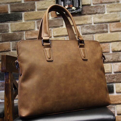 Crazy Horse PU Leather Men Briefcase 2023 Business Computer