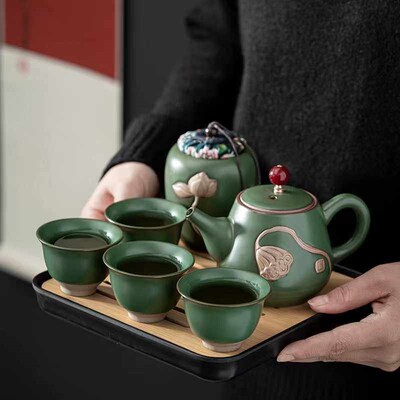 Porcelain Chinese Gongfu Tea Set Portable Teapot Set with 36