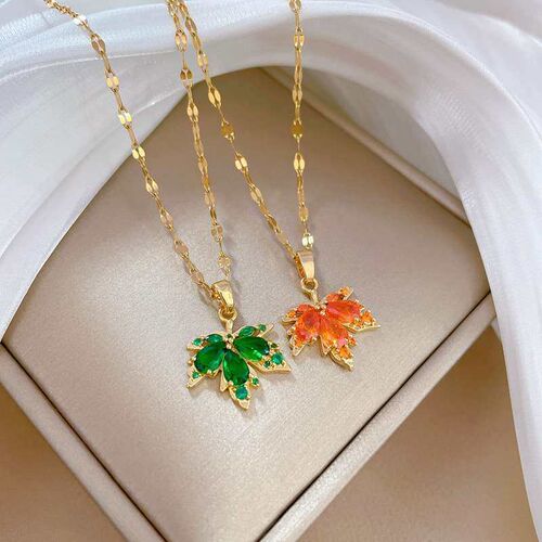 Titanium Steel Red Maple Leaf Light Luxury Banquet Wedding N