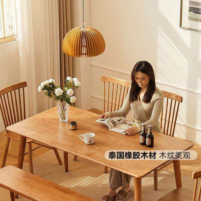 全实木餐桌椅组合小户型现代简约樱桃色餐厅长方形饭桌家用书桌子