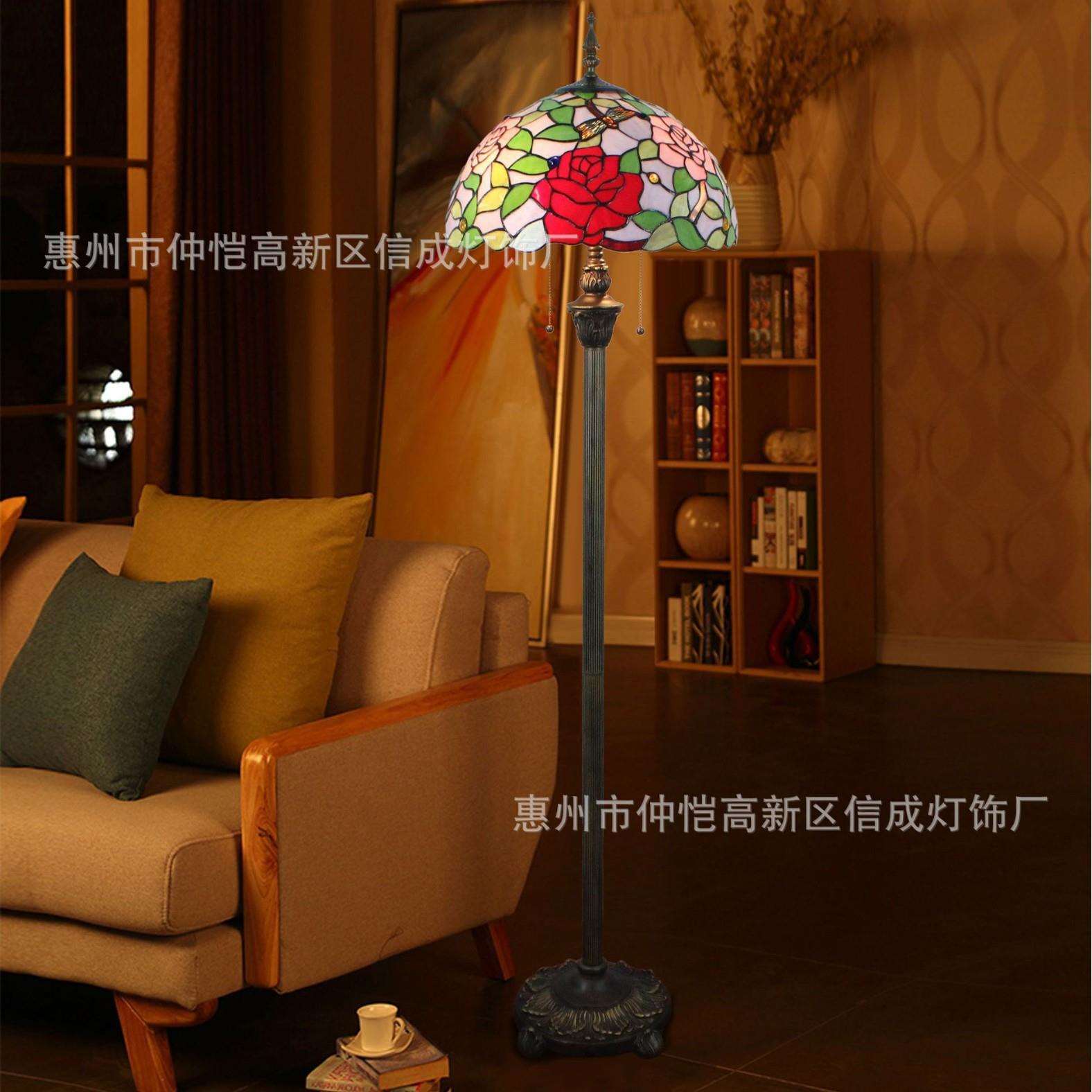 蒂凡尼餐厅酒吧咖啡厅站立灯新中式卧室别墅蜻蜓玫瑰花婚礼落地灯