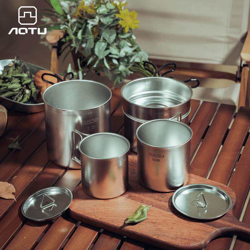 304不锈钢户外套锅 野炊用品野外炊具野餐露营野营自驾大杯小杯子