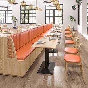 主题餐厅藤编靠墙卡座沙发奶茶店火锅店茶楼桌椅组合餐饮家具