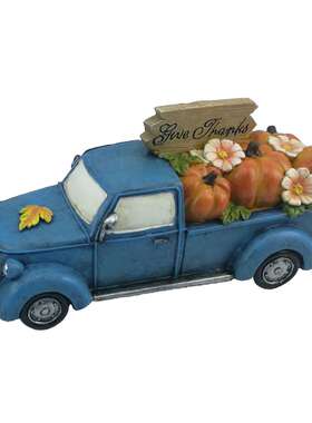 感恩节红色蓝色秋收南瓜车树脂工艺品摆饰房屋装饰丰收节汽车摆件