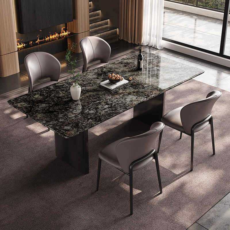 现代简约天然大理石奢石餐桌长方形吃饭桌家用高端别墅餐桌椅组合
