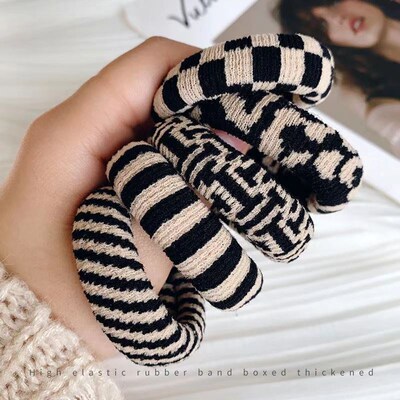 Bold High Elastic Jacquard Rubber Band Hair Tie Checkerboard