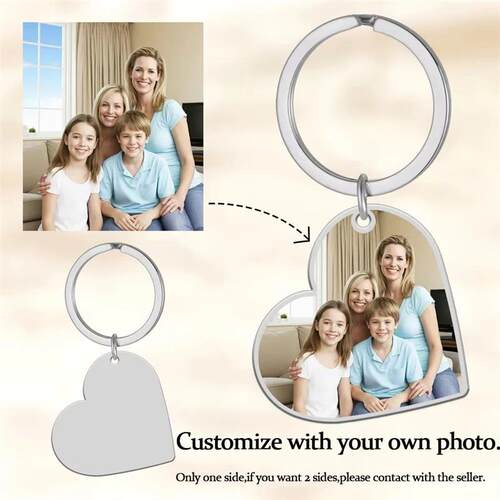 Photo Keychain Stainless Steel Keyring Rectangle Heart Shape