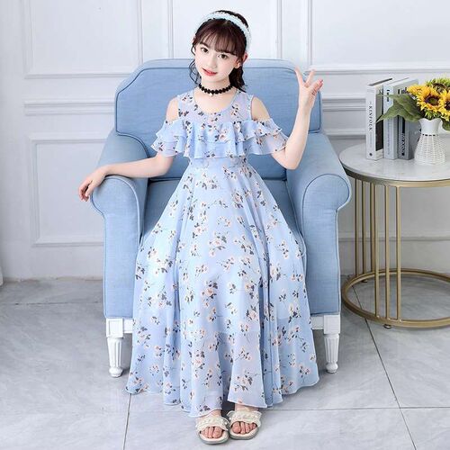 Girls Floral Dress Summer New Style Western Style Long Dres