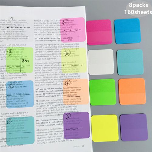 160 Sheets 8Colors Transparent Sticky Notes Scrapes Stickers