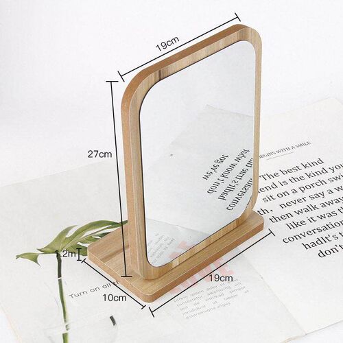 Mirror female makeup mirror desktop wooden single-sided