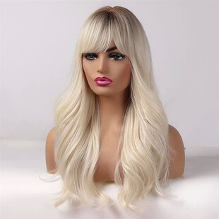 Wavy Synthetic Natural Platinum Women Blonde for Long Wigs