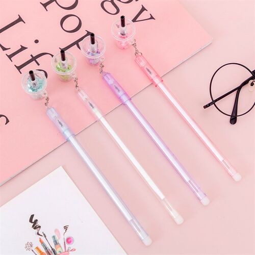 Transparent Stem Milk Tea Cup Shaped Glitter Pendant Cute Ne