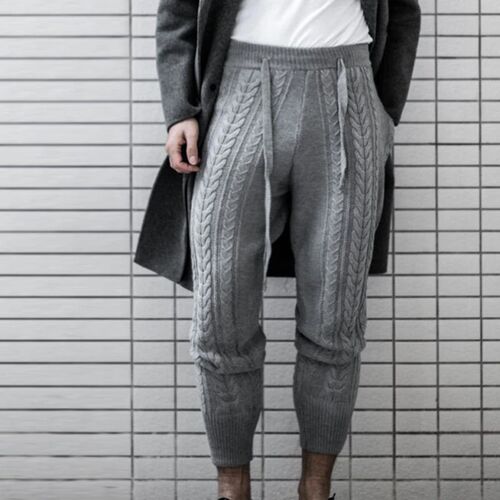 Autumn Winter Men Fashion Slim Fit Knitted Pants Casual Zipp