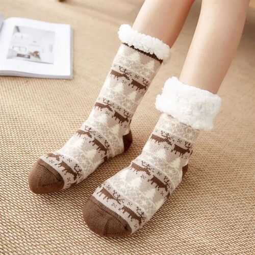 Winter Warm Socks Women penguin Plush Soft Female Non Grip F