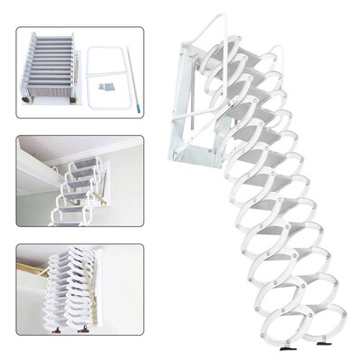 Telescopic Wall-Mounted Step Ladder, Foldable Attic Ladder f
