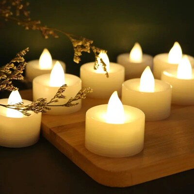 12PCS Flameless LED Tealight Candles Battery Operated Pillar