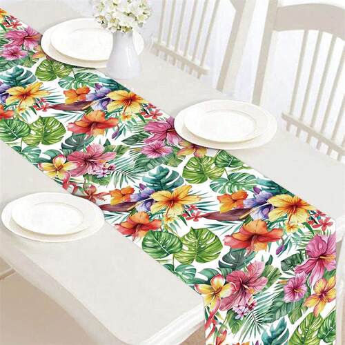 Summer Hawaiian Floral Table Runner Flamingo Birthday Party