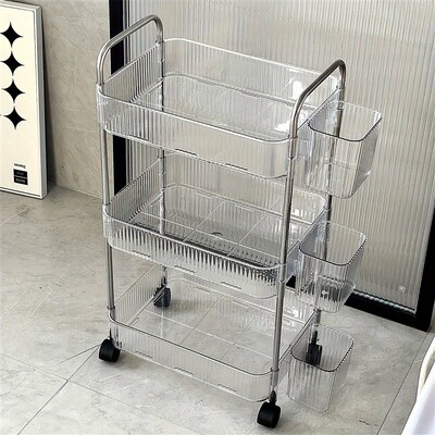 3Tier Clear Storage Cart with Wheels: Multifunctional Rollin