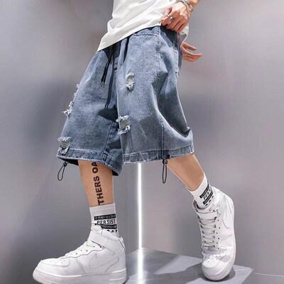 Summer Mens Overalls Five-point Pants Denim Shorts Mens Fa