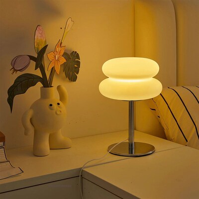 Bedroom bedside lamp creamy style table lamp USB plug tri co