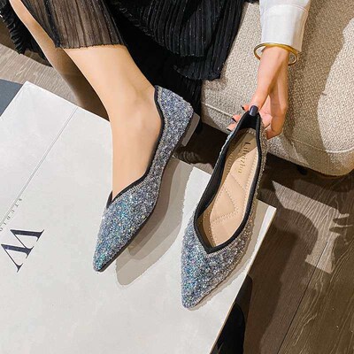 Pointed with diamond shoes womens spring new shallow flat s