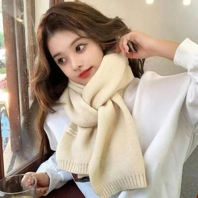 Winter Thermal Knitted Scarf Unisex Solid Color Neck Shawl W