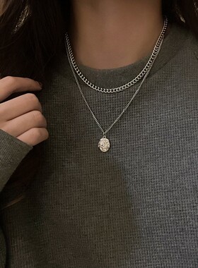 Double Layer Necklace Girl欧美轻奢小众气质钛钢双层项链女