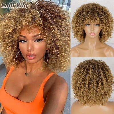 Short Curly Blonde Wig For Black Women Afro Kinky Curly Wig