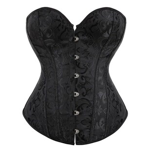 Jacquard Corset Steel Bones Overbust Korset Black White Vint