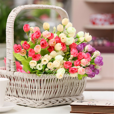 Autumn 15 Heads/Bouquet Small Bud Roses Bract Silk Artificia