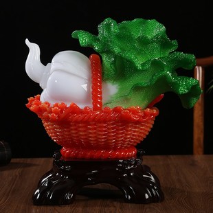 一揽百财招财翡翠玉白菜摆件客厅酒柜玄关装 饰品公司店铺开业礼品