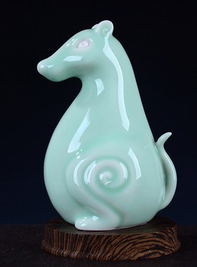 Q版青瓷招财十二生肖摆件鼠牛虎兔龙蛇马羊猴鸡狗猪陶瓷工艺品