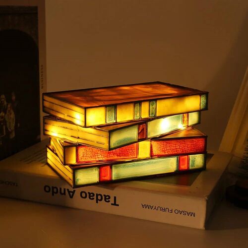 Vintage Stacked Books Lamp Decorative Handicraft Stacked Boo