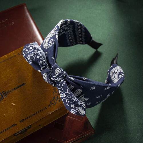 Fashion Cotton Cashew Flowers Printing Soft Wide Hairhoop Ha