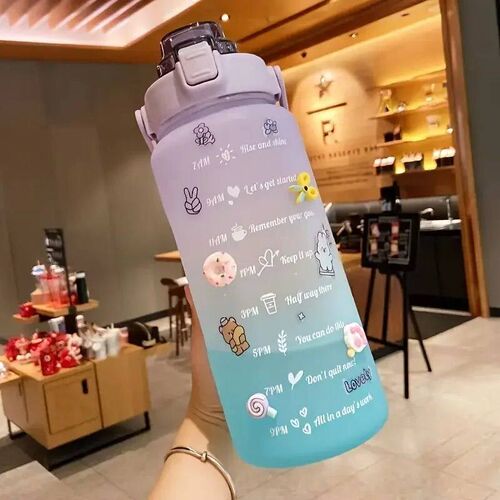 2L Colorful Frosted Water Bottle With Straw And Cute er Kawa
