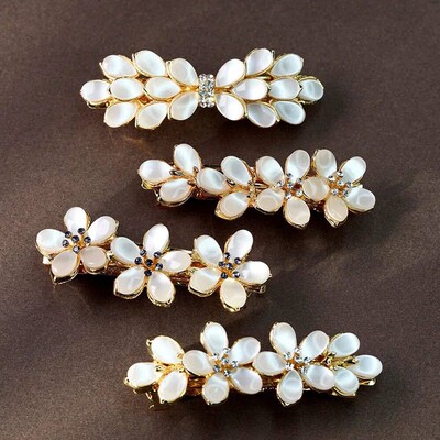New Korean white flower pearl spring clip boutique opal bowk