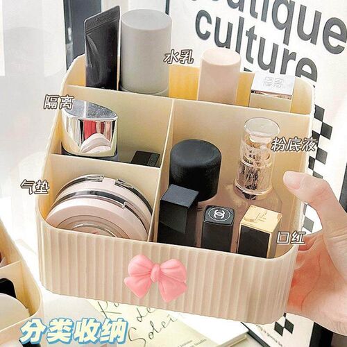 Cosmetic storage box for desktop vanity, featuring compartme