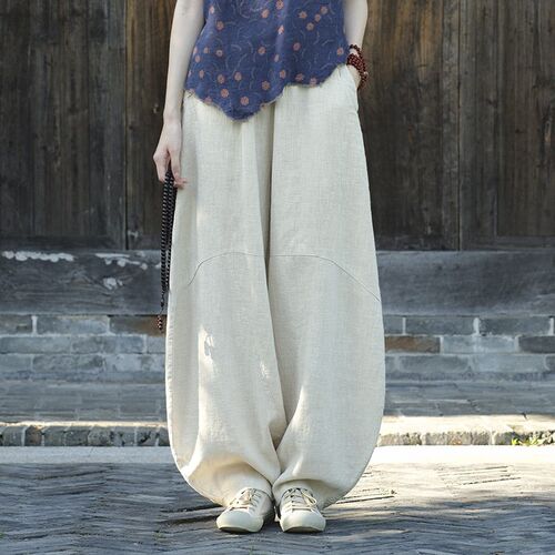 Ramie Sand Stir-fried Old Loose Casual Pants Womens Bloomer
