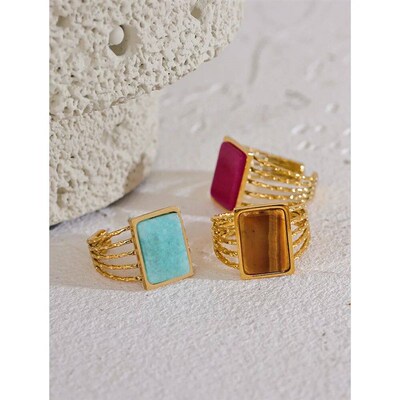 Yhpup Amazonite Tiger Square Natural Stone Stainless Steel O