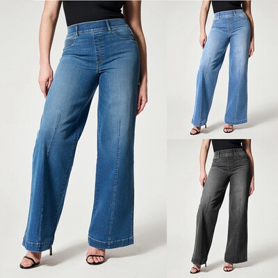 Jeans women elastic waist wide leg mid-waist 2023 new high e