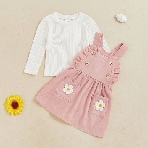 Little Girl Fall Outfit Long Sleeve Ribbed ops Ruffle Trim 3