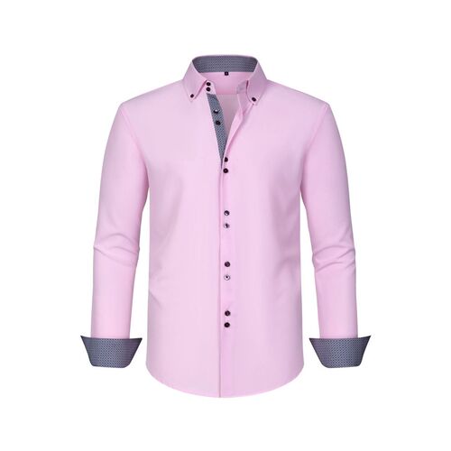 Mens Shirt with Fourway Stretch Polka Dot Patchwork Doublebr