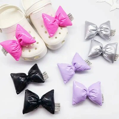 2Pcs Adorable Bow Shoe Charms Glossy, Shiny, Diy Fashion Dec