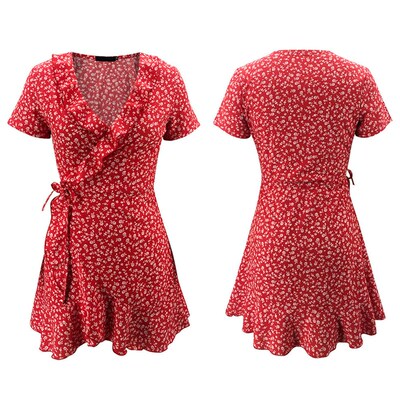 Womens Short Sleeve Dress Wrap Summer Elegant Floral