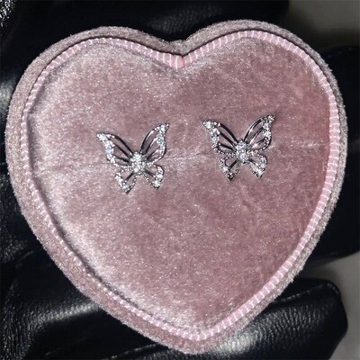 Shiny Hollow Silver Color Rhinestone Butterfly 316L Stainles